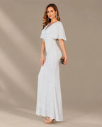V-Neck Batwing Sleeve Sequin Mermaid Evening Gown | Oyese