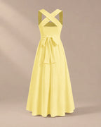 Square Neck Halter Wrap Waist Midi Dress – A-Line Summer Wedding Guest Dress | Oyese