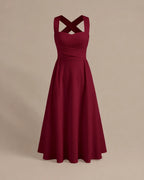 Square Neck Halter Wrap Waist Midi Dress – A-Line Summer Wedding Guest Dress | Oyese