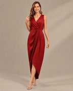 Women's Double-Faced Satin V-Neck Slit Maxi Dress | Oyese