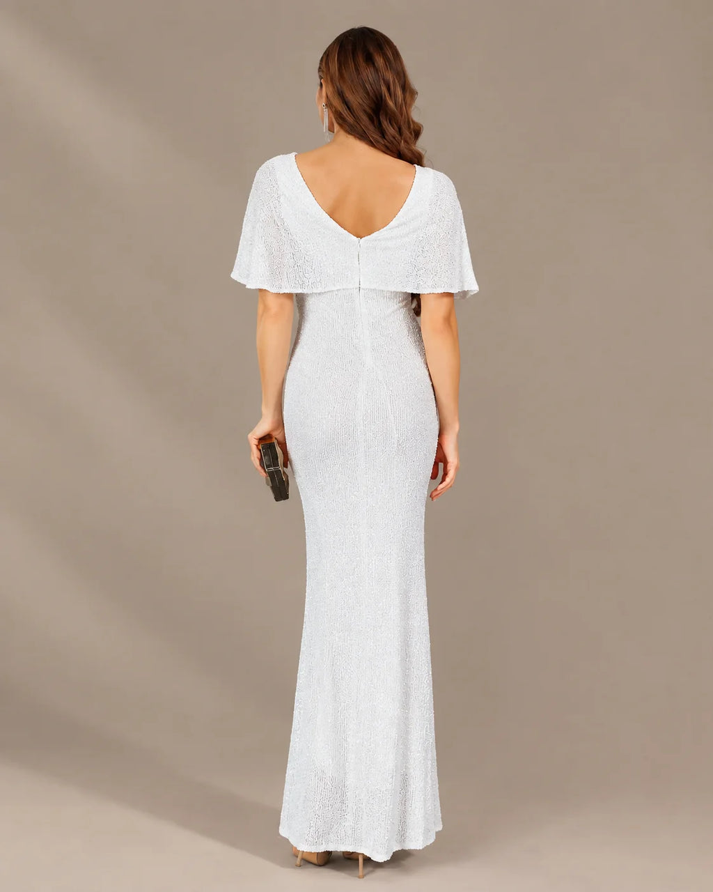 V-Neck Batwing Sleeve Sequin Mermaid Evening Gown | Oyese