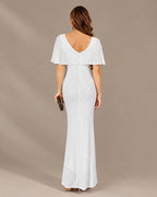 V-Neck Batwing Sleeve Sequin Mermaid Evening Gown | Oyese