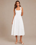 Square Neck Halter Wrap Waist Midi Dress – A-Line Summer Wedding Guest Dress | Oyese