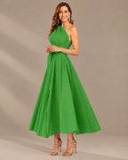 One-Shoulder Cap Sleeve Belted Fit and Flare Midi Dress | Oyese