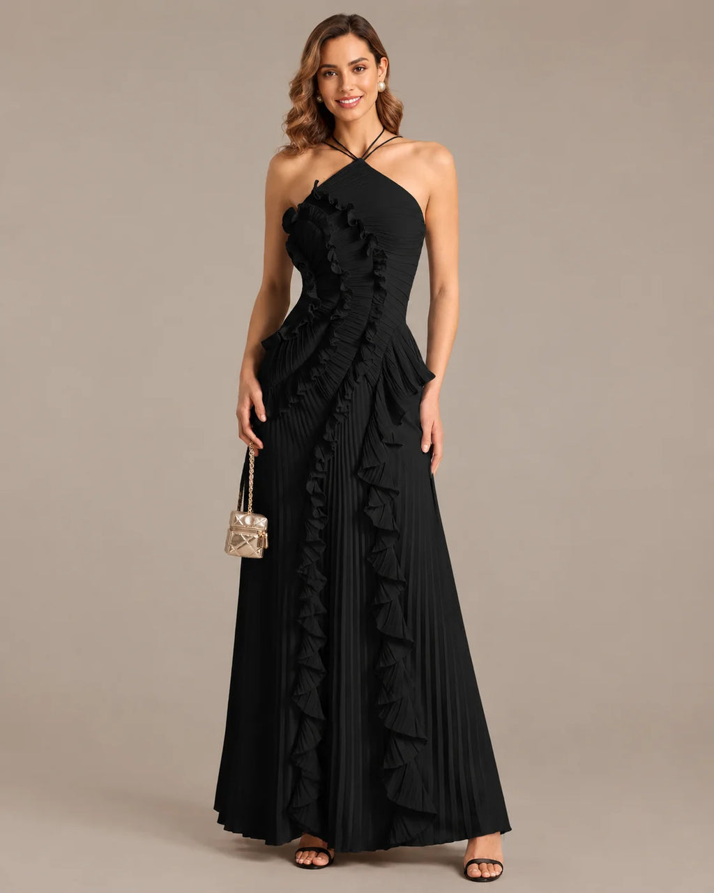 One-Shoulder Draped Ruffle High-Low Maxi Gown | Oyese