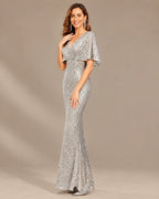 V-Neck Batwing Sleeve Sequin Mermaid Evening Gown | Oyese