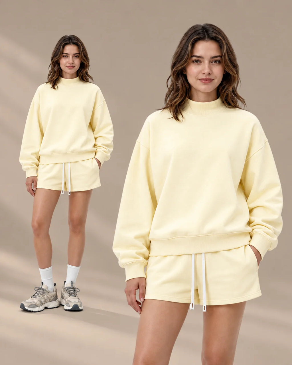 Oversized Mock Neck Fleece-Lined Pullover Sweatshirt | Oyese