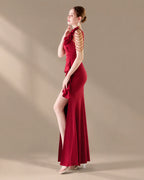 V-Neck 3D Floral Shoulder Beaded Mermaid Evening Gown | Oyese