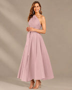 One-Shoulder Cap Sleeve Belted Fit and Flare Midi Dress | Oyese
