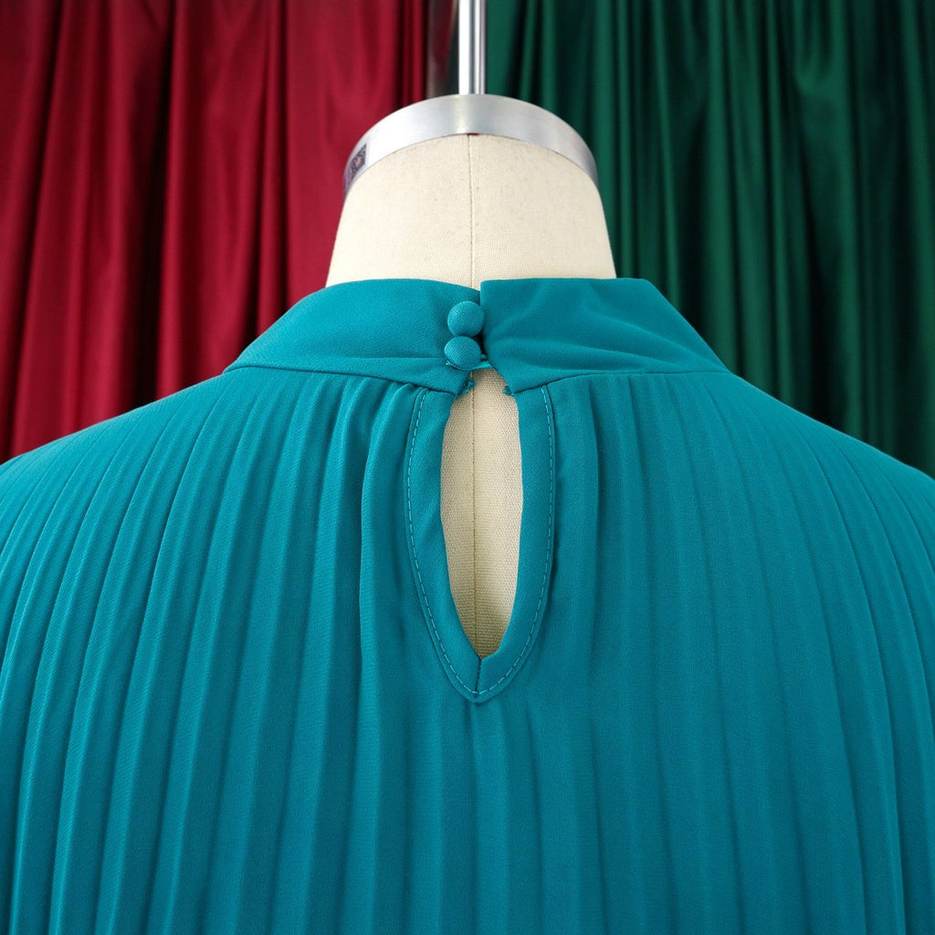 Mock Neck Pleated Chiffon Cape Shift Dress | Oyese