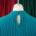 Mock Neck Pleated Chiffon Cape Shift Dress | Oyese