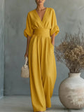 Women's Elegant V-Neck Wide-Leg Jumpsuit