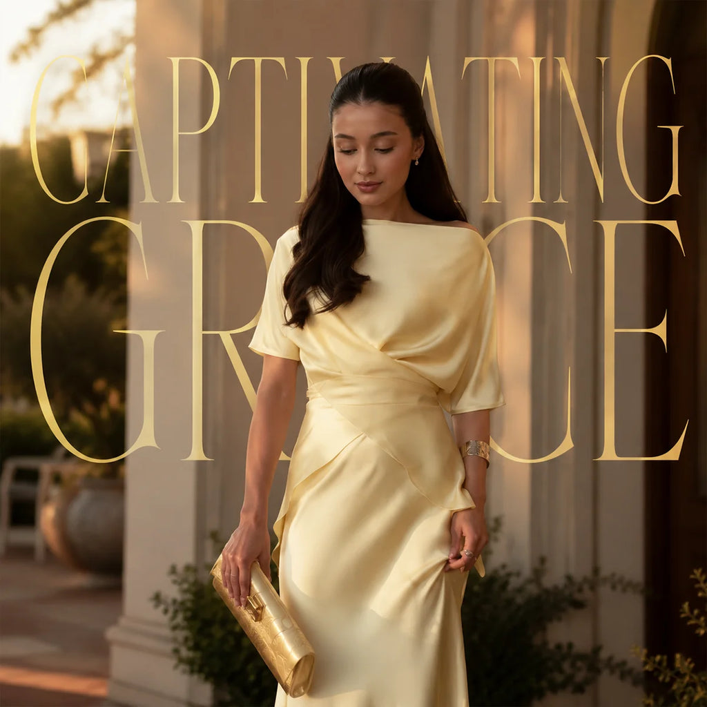 Lemon Satin Off-Shoulder Wrap Top & Maxi Skirt Set