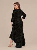 Plus Size Velvet Mermaid High-Low Evening Dress | Oyese