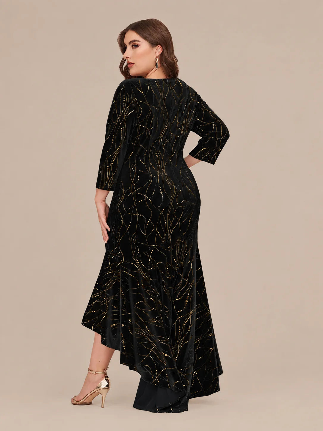 Plus Size Velvet Mermaid High-Low Evening Dress | Oyese