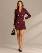 Pinstripe Double-Breasted Long Sleeve Blazer Mini Dress | Oyese