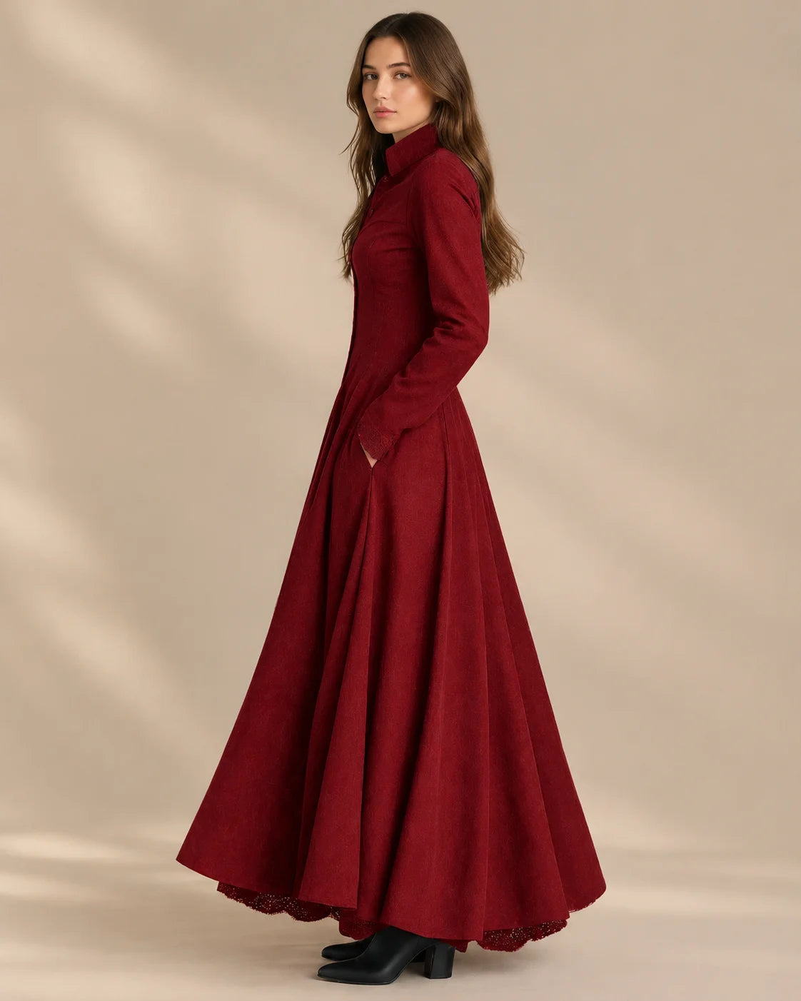 Faux Suede Button Front Maxi Dress – Long Sleeve Vintage Shirt Dress | Oyese