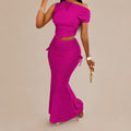 One Shoulder Crop Top & Ruched Mermaid Skirt Set – Asymmetric 2-Piece | Oyese