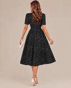 Polka Dot Tie Waist Fit-and-Flare Midi Dress | Oyese