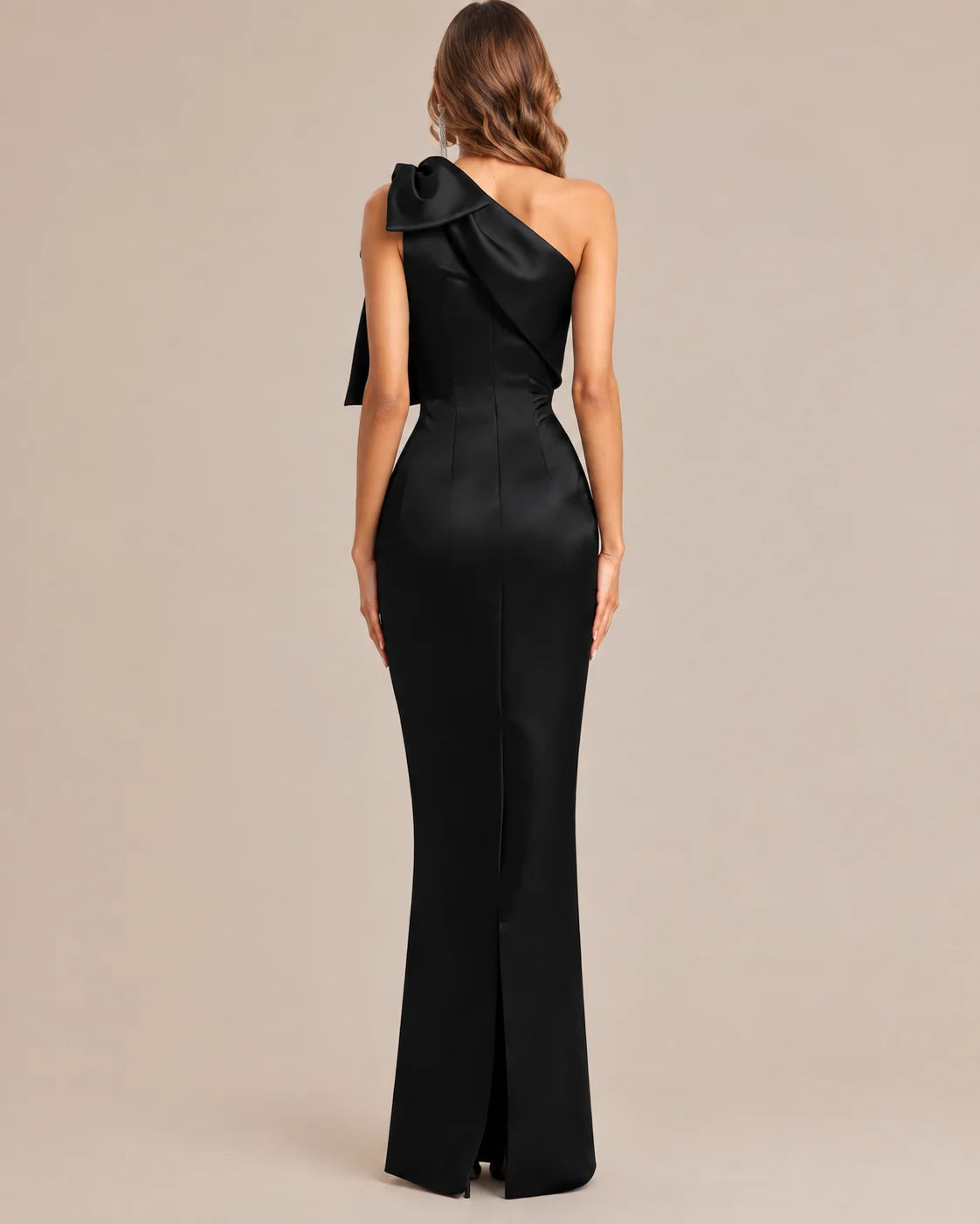 One-Shoulder Bow Satin Mermaid Evening Gown | Oyese
