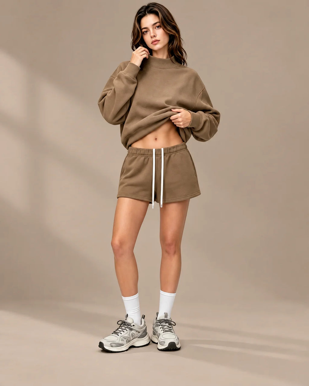 Oversized Mock Neck Fleece-Lined Pullover Sweatshirt | Oyese