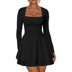 Women's Square Neck Long Sleeve Mini Dress