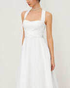 Square Neck Halter Wrap Waist Midi Dress – A-Line Summer Wedding Guest Dress | Oyese