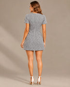 V-Neck Button Front Gingham Fitted Mini Dress | Oyese