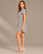V-Neck Button Front Gingham Fitted Mini Dress | Oyese