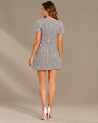 V-Neck Button Front Gingham Fitted Mini Dress | Oyese