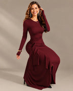 Long Sleeve Ruffle Mermaid Maxi Dress – High-Low Hem Formal Fall Gown | Oyese