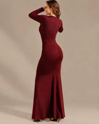 Long Sleeve Ruffle Mermaid Maxi Dress – High-Low Hem Formal Fall Gown | Oyese