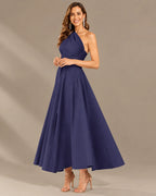 One-Shoulder Cap Sleeve Belted Fit and Flare Midi Dress | Oyese