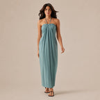 Halter Tie Gathered Maxi Dress with Pockets – Relaxed Summer Drape | Oyese