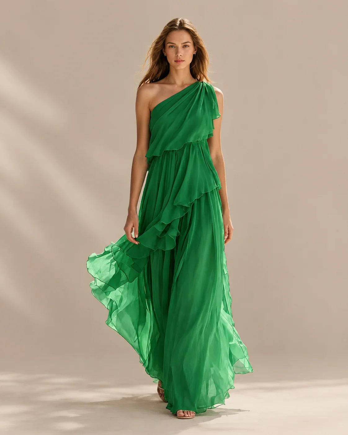 Asymmetric Ruffle One Shoulder Dress – Flowy Beach Wedding Guest & Vacation Maxi | Oyese