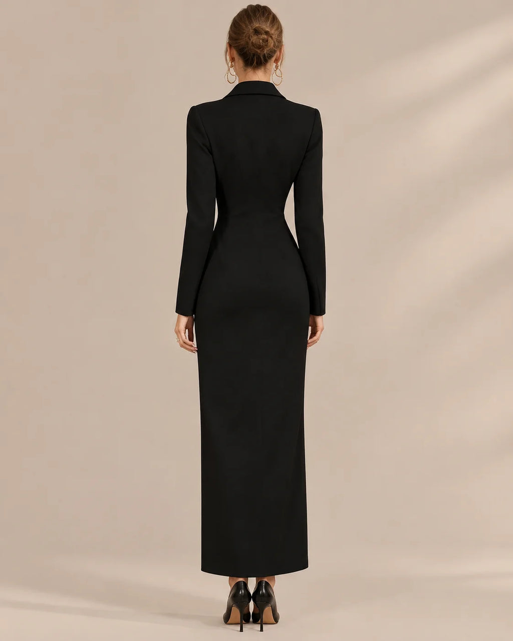Single-Breasted Long Sleeve Fitted Longline Blazer Dress with Front Slit | Oyese