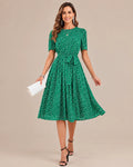 Polka Dot Tie Waist Fit-and-Flare Midi Dress | Oyese