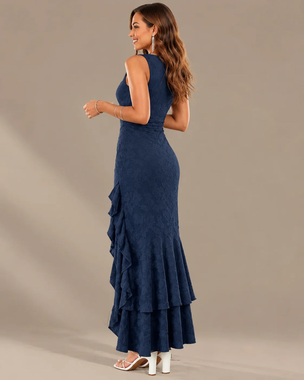 Square Neck Floral Tiered Ruffle Hem Mermaid Maxi Dress | Oyese