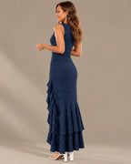 Square Neck Floral Tiered Ruffle Hem Mermaid Maxi Dress | Oyese
