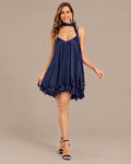 Chiffon Cami Mini Dress with Neck Scarf – Loose Ruffle Hem Party Dress | Oyese