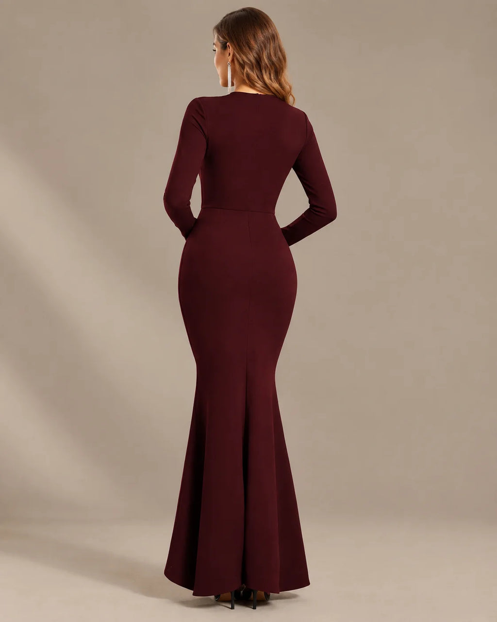Long Sleeve Ruffle Mermaid Maxi Dress – High-Low Hem Formal Fall Gown | Oyese