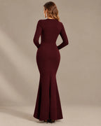 Long Sleeve Ruffle Mermaid Maxi Dress – High-Low Hem Formal Fall Gown | Oyese