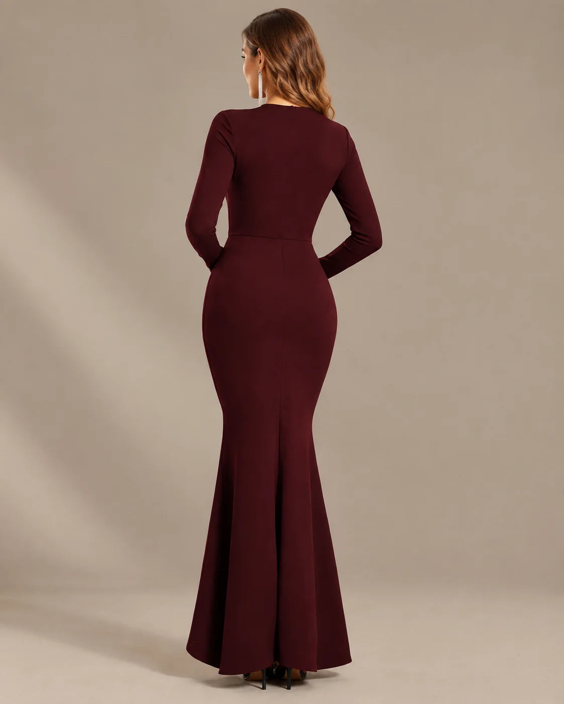 Long Sleeve Ruffle Mermaid Maxi Dress – High-Low Hem Formal Fall Gown | Oyese