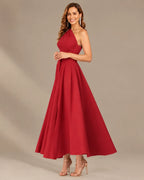 One-Shoulder Cap Sleeve Belted Fit and Flare Midi Dress | Oyese