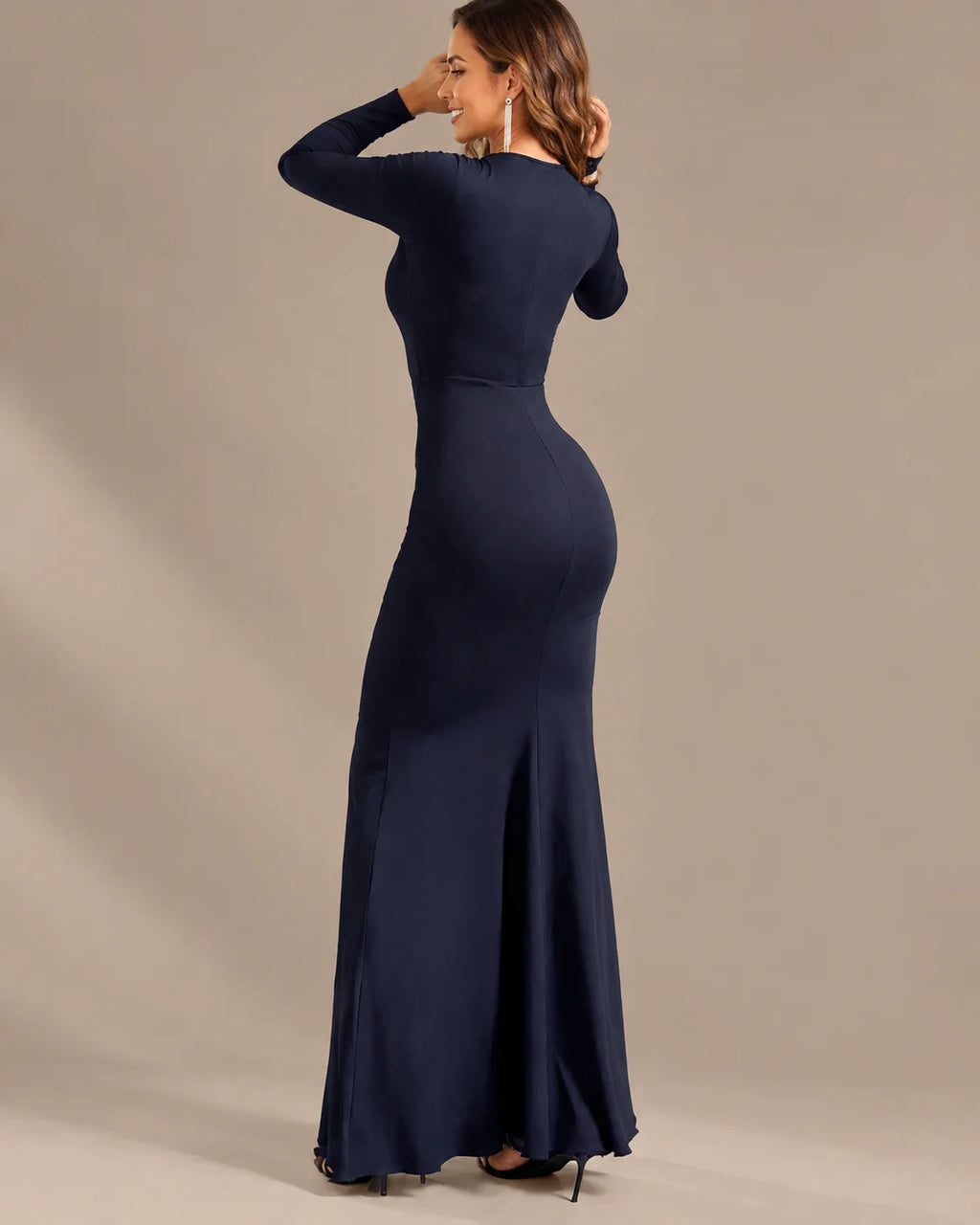 Long Sleeve Ruffle Mermaid Maxi Dress – High-Low Hem Formal Fall Gown | Oyese