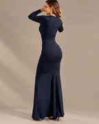 Long Sleeve Ruffle Mermaid Maxi Dress – High-Low Hem Formal Fall Gown | Oyese