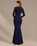 Long Sleeve Ruffle Mermaid Maxi Dress – High-Low Hem Formal Fall Gown | Oyese