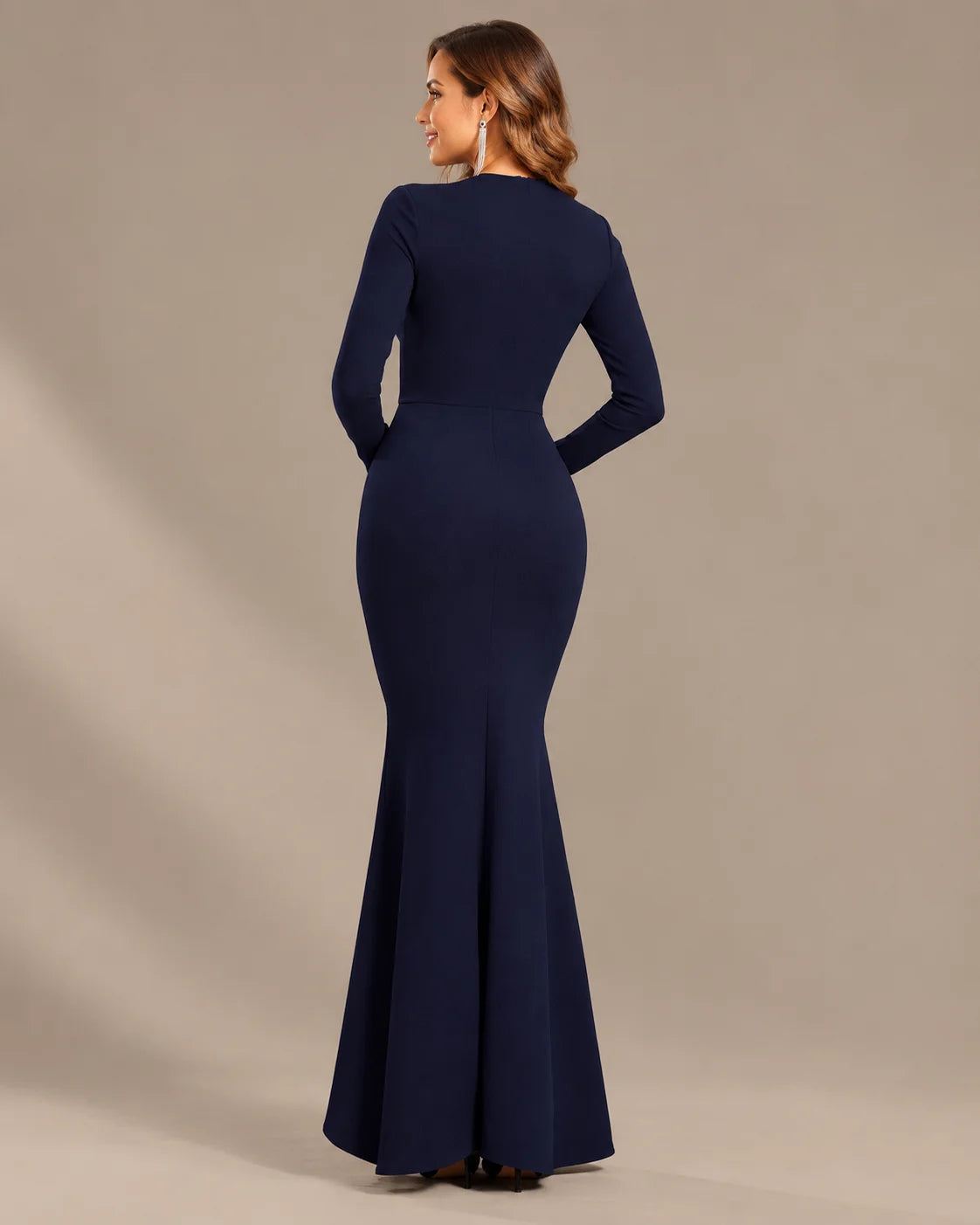 Long Sleeve Ruffle Mermaid Maxi Dress – High-Low Hem Formal Fall Gown | Oyese