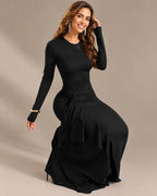 Long Sleeve Ruffle Mermaid Maxi Dress – High-Low Hem Formal Fall Gown | Oyese