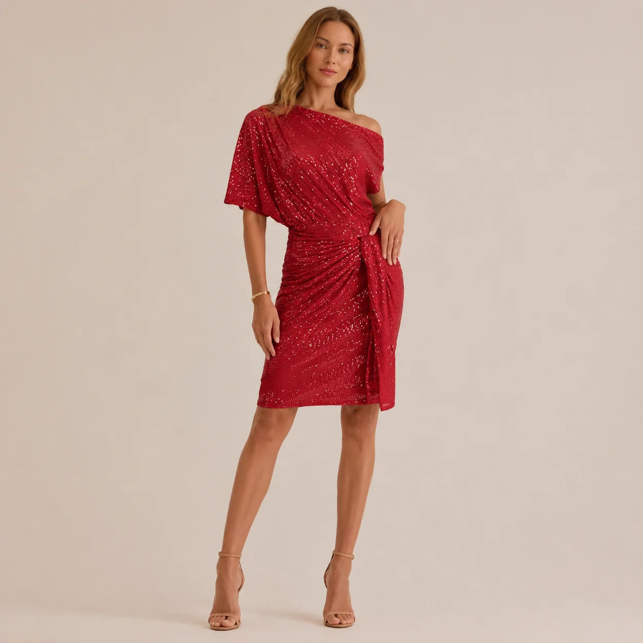 One Shoulder Sequin Ruched Cocktail Dress – Evening Party Glam | Oyese